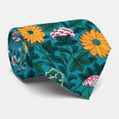 ブルーティール(緑がかった色)グリーンレッドピンクイエローフローラルパターン ネクタイ (ロール)