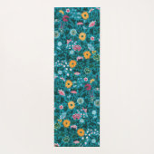 ブルーティール（緑がかった色）グリーンレッドピンクイエローフローラルパターン ヨガマット (裏面)