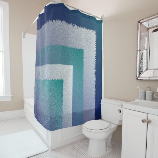 ブルーティール（緑がかった色）グレーエックスパステル シャワーカーテン (インサイチュ)