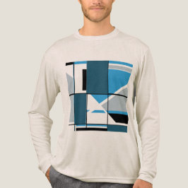 ブルーティール（緑がかった色）グレーブラックMCMルックジオメトリック抽象芸術 トライブレンドＴシャツ