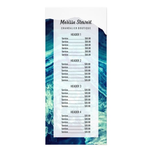 ブルーティール(緑がかった色)ゲートGeode石バラ金ゴールド価格表 ラックカード (正面)