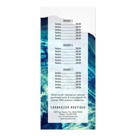 ブルーティール（緑がかった色）ゲートGeode石バラ金ゴールド価格表 ラックカード (裏面)