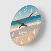 ブルーティール（緑がかった色）サンディビーチ風景写真 ラウンド壁時計 (傾斜)