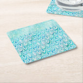 ブルーティール（緑がかった色）シャイニーはかりで測マーメイドはかりで測魚 スクエアペーパーコースター (アングル)