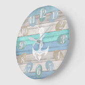 ブルーティール(緑がかった色) – シーグラス航海の/ /いかり ラージ壁時計 (傾斜)