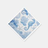 ブルーティール（緑がかった色）シーホースシェルヒトデ海パターン スタンダードカクテルナプキン (角)