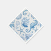 ブルーティール（緑がかった色）シーホースシェルヒトデ海パターン スタンダードカクテルナプキン (角)