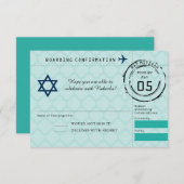 ブルーティール(緑がかった色)スターオブデイビッドバルミツワーパスポート 出欠カード (正面/裏面)