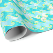 ブルーティール（緑がかった色）スパークル海マーメイドウェーブパターン ラッピングペーパー (ロールコーナー)