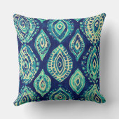 ブルーティール(緑がかった色)ターコイズボヘミアンパターン クッション (裏面)