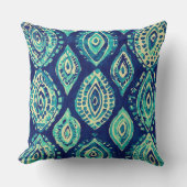 ブルーティール(緑がかった色)ターコイズボヘミアンパターン クッション (正面)
