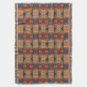 ブルーティール（緑がかった色）ダークブラウンベージュオレンジレッドトライバルアート スローブランケット (正面縦)