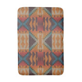 ブルーティール(緑がかった色)ダークブラウンベージュオレンジレッドトライバルアート バスマット (正面縦)