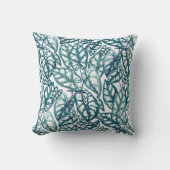 ブルーティール（緑がかった色）トロピカル葉 クッション (正面)