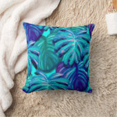 ブルーティール(緑がかった色)トロピカル葉 クッション (ブランケット)