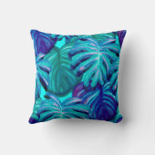 ブルーティール(緑がかった色)トロピカル葉 クッション (裏面)