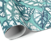 ブルーティール（緑がかった色）トロピカル葉 ラッピングペーパー (ロールコーナー)