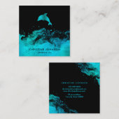 ブルーティール(緑がかった色)ドルフィンオンブラック スクエア名刺 (正面/裏面)