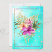 ブルーティール(緑がかった色)ハイビスカスパープルピンクバースデーパーティー 招待状 (裏面)