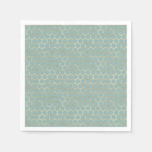 ブルーティール(緑がかった色)ハニカム金ゴールドグリッター誕生日 スタンダードカクテルナプキン (正面)