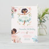 ブルーティール(緑がかった色)バレリナダークスキンガール誕生日 招待状 (スタンド正面)