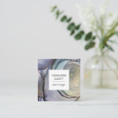 ブルーティール(緑がかった色)パープル&金ゴールドアルコールインクリキッドアート スクエア名刺 (スタンド正面)