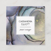 ブルーティール（緑がかった色）パープル&金ゴールドアルコールインクリキッドアート スクエア名刺 (正面)