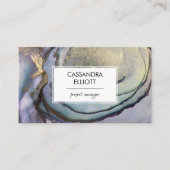 ブルーティール(緑がかった色)パープル&金ゴールドアルコールインクリキッドアート 名刺 (正面)