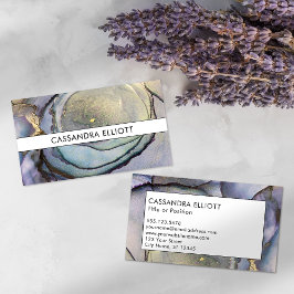 ブルーティール（緑がかった色）パープル&金ゴールドアルコールインクリキッドアート 名刺