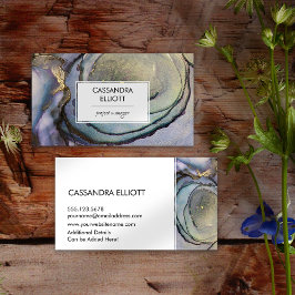 ブルーティール（緑がかった色）パープル&金ゴールドアルコールインクリキッドアート 名刺