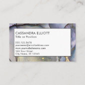 ブルーティール(緑がかった色)パープル&金ゴールドアルコールインクリキッドアート 名刺 (裏面)