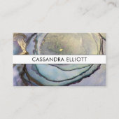 ブルーティール(緑がかった色)パープル&金ゴールドアルコールインクリキッドアート 名刺 (正面)