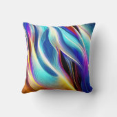 ブルーティール(緑がかった色)ピンクイエローホワイトウェーブアブストラクション クッション (裏面)