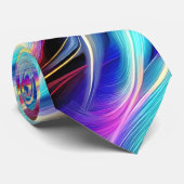 ブルーティール(緑がかった色)ピンクイエローホワイトウェーブアブストラクション ネクタイ (ロール)