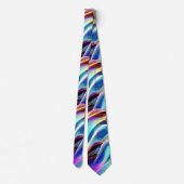 ブルーティール(緑がかった色)ピンクイエローホワイトウェーブアブストラクション ネクタイ (裏面)