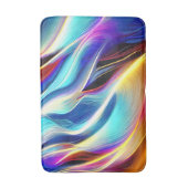 ブルーティール(緑がかった色)ピンクイエローホワイトウェーブアブストラクション バスマット (正面縦)