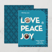 ブルーティール（緑がかった色）ファミリーカスタム写真フレームクリスマス ノートカード (正面/裏面)