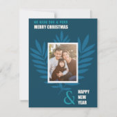 ブルーティール(緑がかった色)ファミリー写真フレームクリスマスホリデー ノートカード (正面)