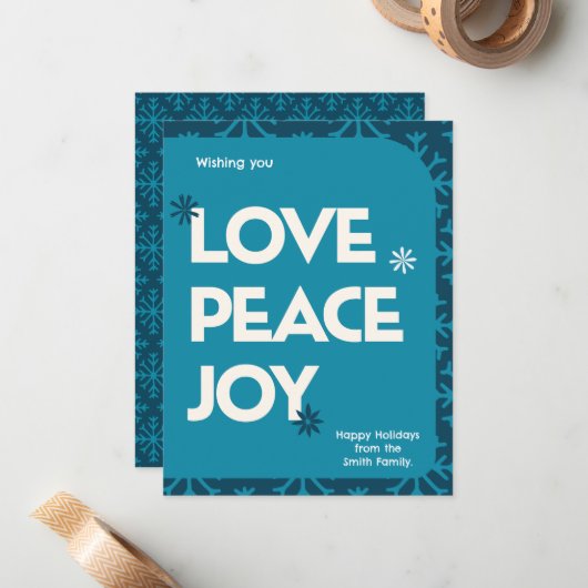 ブルーティール（緑がかった色）ファミリー写真フレームクリスマスホリデー ノートカード (正面/裏面インサイチュ)