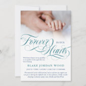 ブルーティール（緑がかった色）フォーエバーで私たちのハートベビーメモリアル 案内状 (正面)