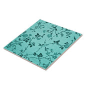 ブルーティール（緑がかった色）フローラルパターン タイル (側面)