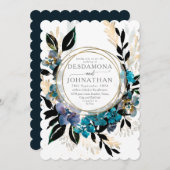 ブルーティール（緑がかった色）フローラ結婚ズブーケ招待状 招待状 (正面/裏面)