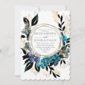 ブルーティール（緑がかった色）フローラ結婚ズブーケ招待状 招待状 (正面)