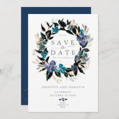 ブルーティール(緑がかった色)フローラ結婚ズブーケ 招待状 (正面/裏面)