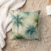 ブルーティール（緑がかった色）ベージュウォーターカラーパームハワイアンビーチイ クッション (ブランケット)