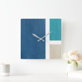 ブルーティール(緑がかった色)ベージュホワイトモダン スクエア壁時計 (ホーム)
