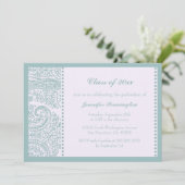 ブルーティール（緑がかった色）ペイズリー卒業パーティー発表 招待状 (スタンド正面)
