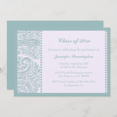 ブルーティール（緑がかった色）ペイズリー卒業パーティー発表 招待状 (正面/裏面)