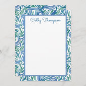 ブルーティール（緑がかった色）ペイズリー水彩パーソナライズされた ノートカード (正面/裏面)