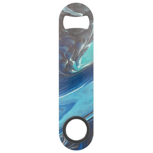 ブルーティール（緑がかった色）ホワイトステンレス鋼ボトルオープナー スピード栓抜き (正面)